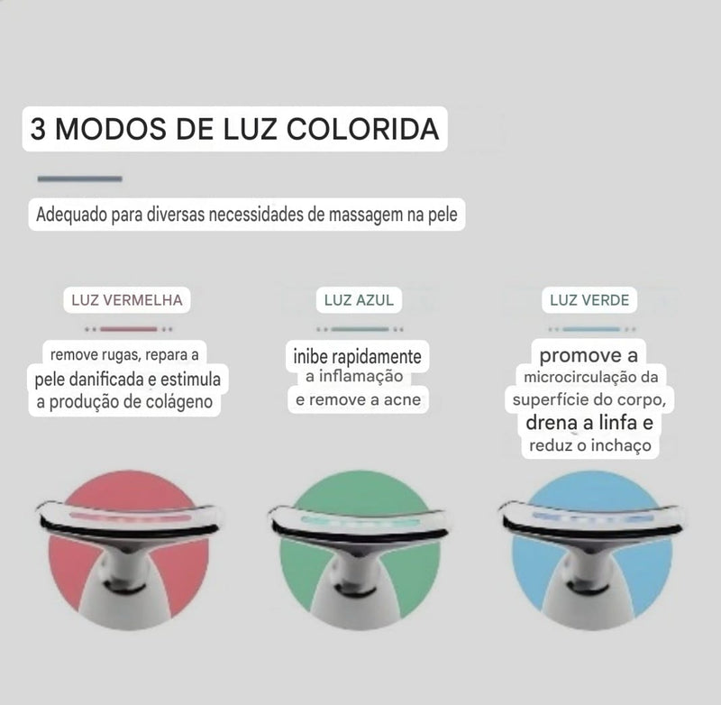 Massageador Portátil Beleza & Firmeza para Rosto e Pescoço – LED + Vibração + Fototerapia | Amaia Beleza