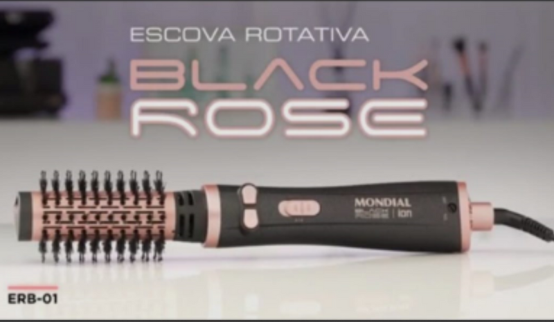 Escova Rotativa Modeladora Mondial Black Rose ERB-01 – Bivolt 127V/220V | Efeito Profissional – Amaia Beleza