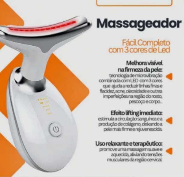 Massageador Portátil Beleza & Firmeza para Rosto e Pescoço – LED + Vibração + Fototerapia | Amaia Beleza