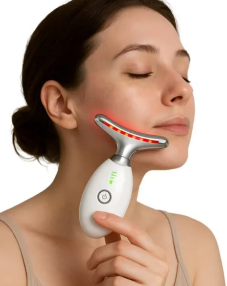 Massageador Portátil Beleza & Firmeza para Rosto e Pescoço – LED + Vibração + Fototerapia | Amaia Beleza