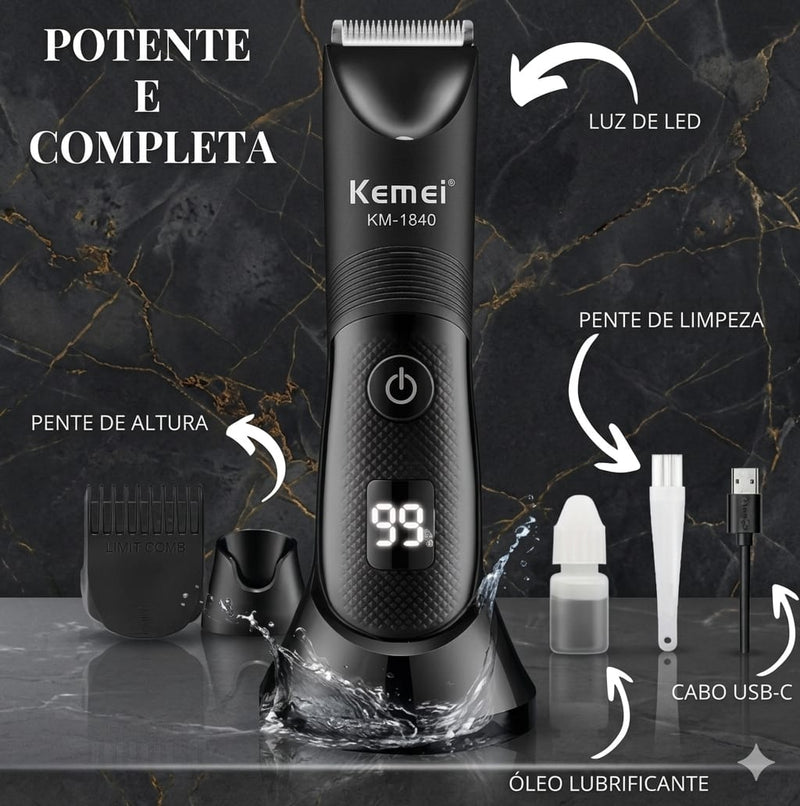 Aparador Elétrico Masculino KM-1840 | Lâmina de Cerâmica | À Prova D'água | Amaia Beleza