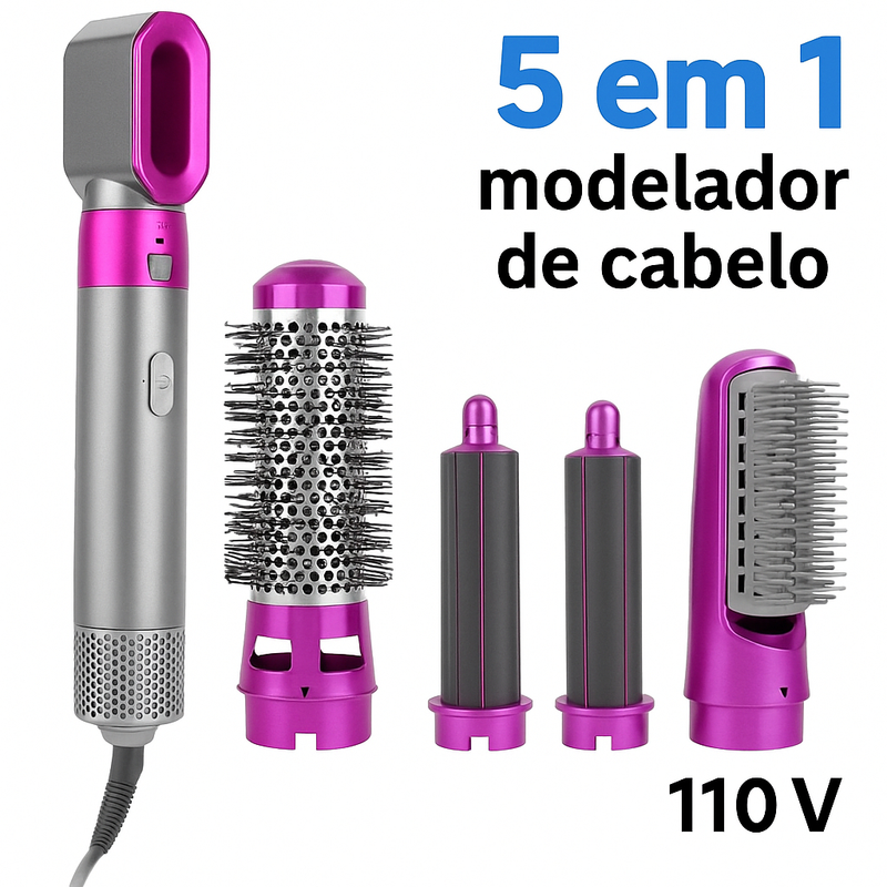 Escova 5 em 1 Amaia Beleza – Secador, Modelador, Pente e Aumenta Volume Profissional 110V/220V