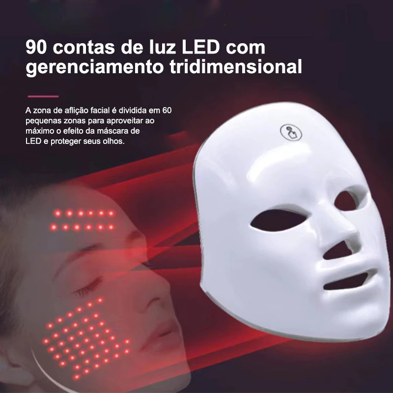 Máscara Facial LED 7 Cores Profissional – Clareia a Pele, Controla Acne e Reduz Poros para Tratamento Facial em Casa