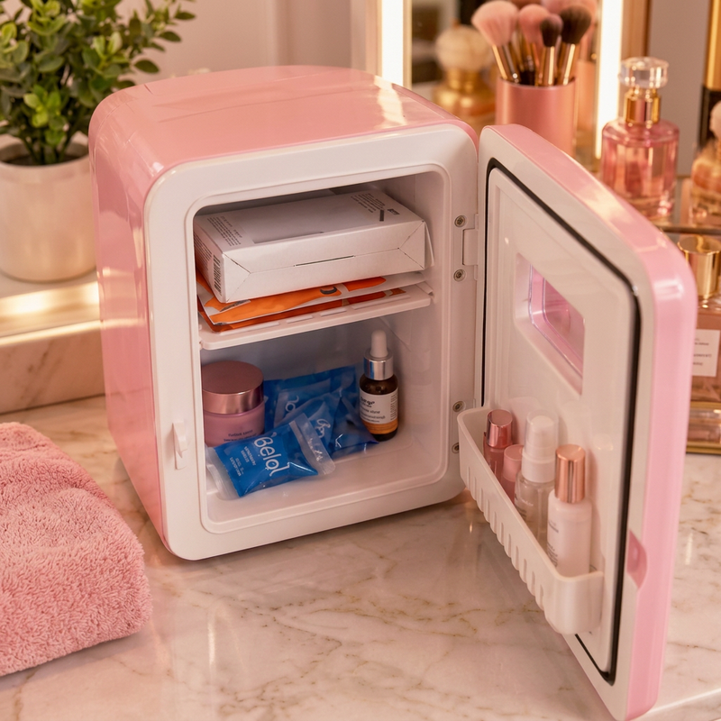 Mini Geladeira Skincare para Cosméticos Canetas Emagrecedoras Frigobar Organizador Séruns Cremes Máscaras