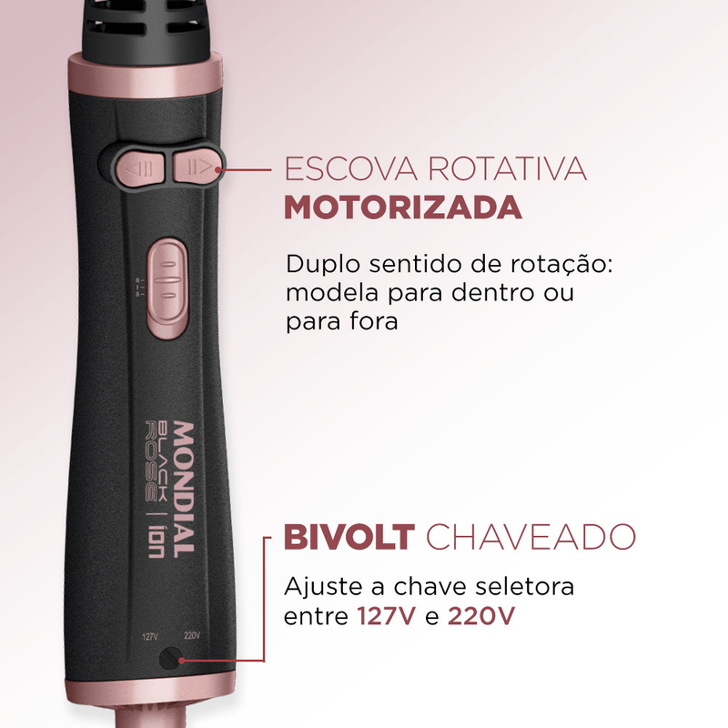 Escova Rotativa Modeladora Mondial Black Rose ERB-01 Bivolt 127V/220V