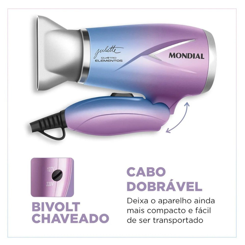 Secador de cabelo 1200W Duo Colors 4 Elementos By Juliette - SCT-JU-03 Mondial